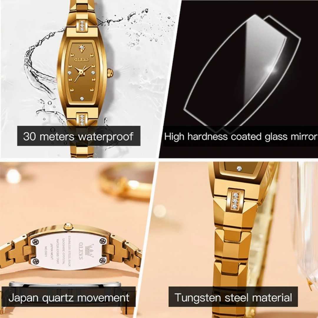 Olevs 5501 Wine Barrel Dial Ladies Tungsten Steel Bracelet Watch