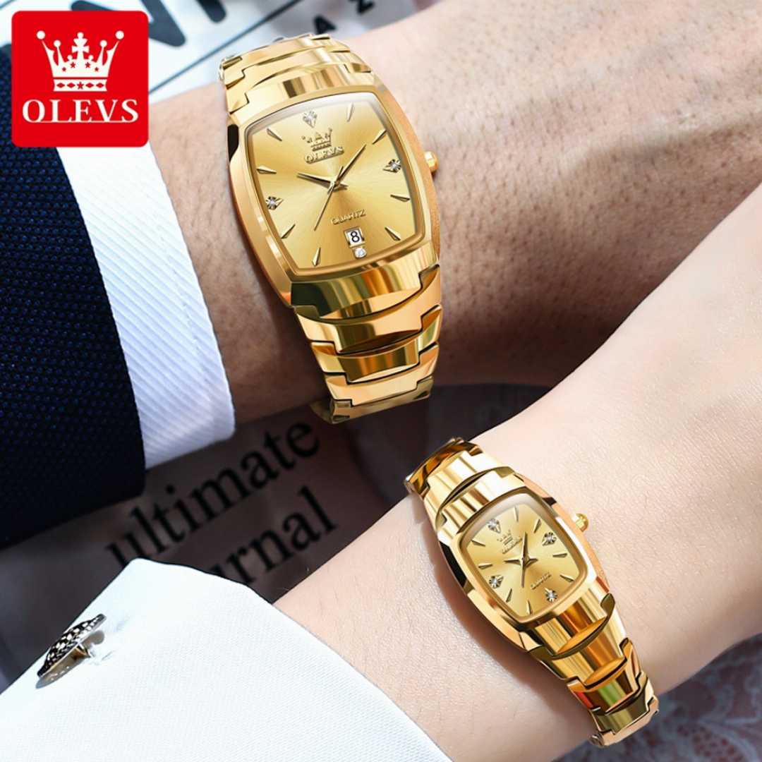 OLEVS,7006,Original,Couple,Watch,for,Men,and,Women,Tungsten,Steel,Strap,Luxury,Gold,Wristwatch
