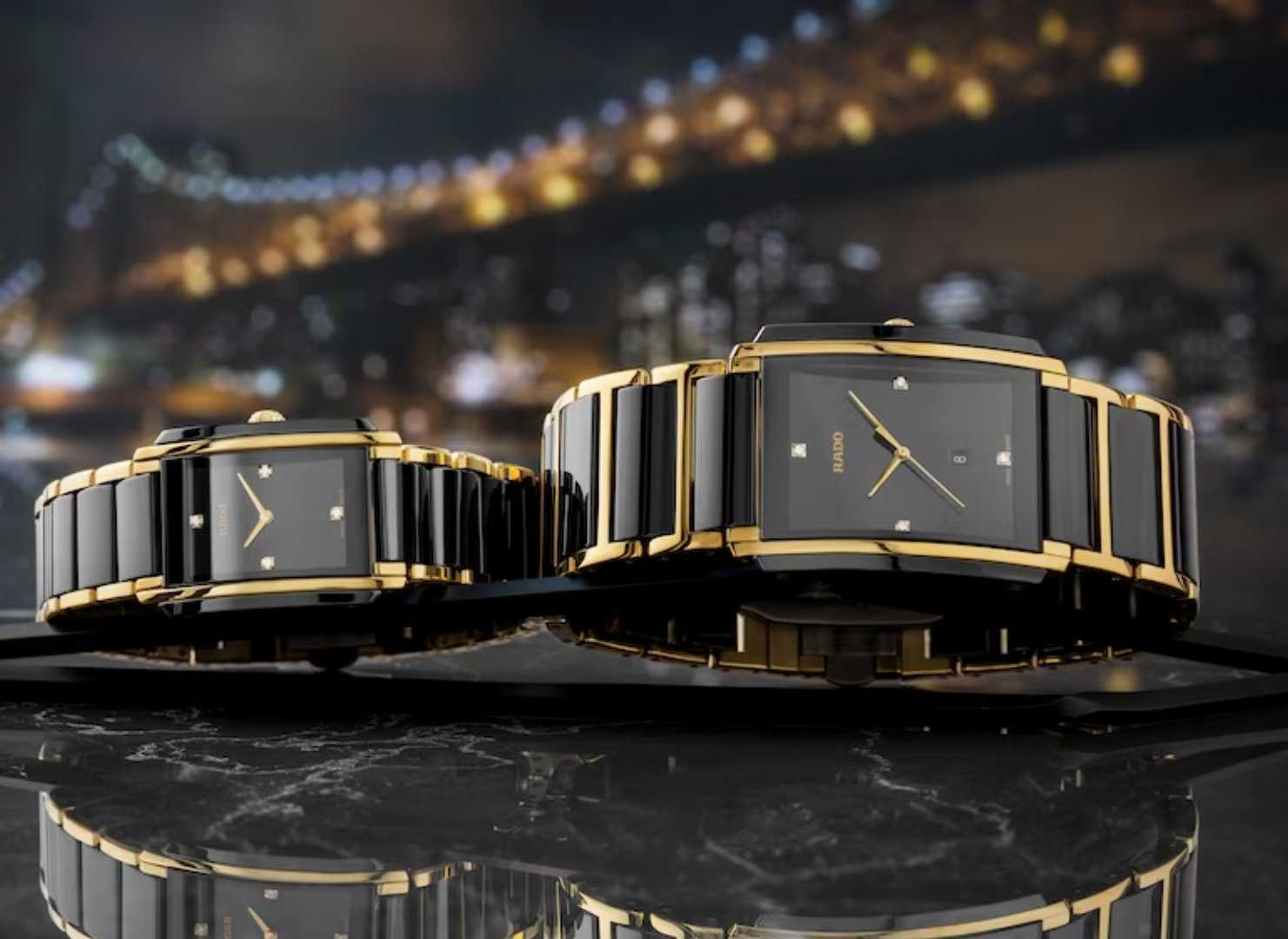 RADO,Ceramics,Integral,Quartz,Couple,Black,Dial,Rose